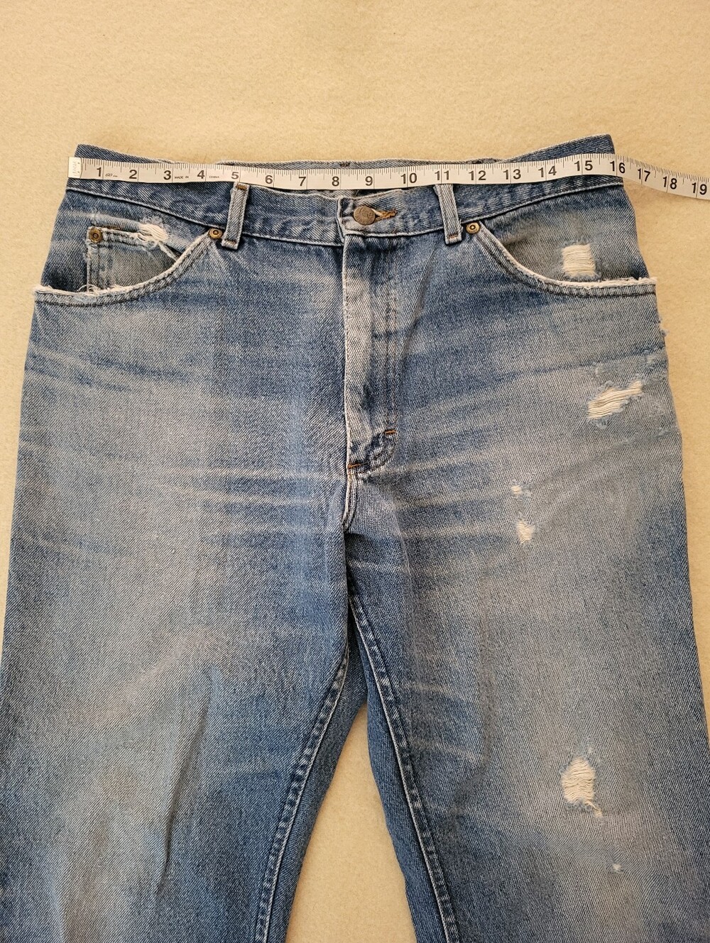 Vintage Lee Blue Jeans 32x27 Distressed Patina Straight Leg Cotton - Picture 2 of 13